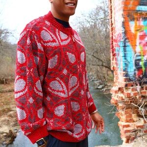 Red and Gray Patterned Men's Sweater